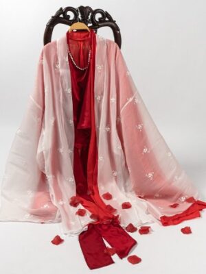 Bộ áo Đối Khâm trắng thêu hoa – áo Giao Lĩnh đỏ – yếm đụp đỏ