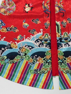 Bộ áo Nhật Bình nữ – đỏ đậm, chất liệu gấm thêu hoa văn phượng ổ