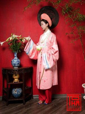 Cho thue bo ao Nhat Binh nu hong dao vai tafta in hoa tiet hoa dao 2