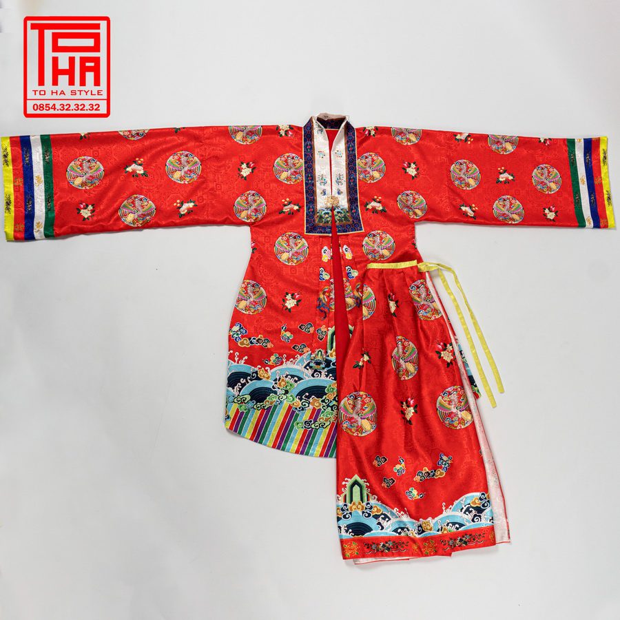 áo Nhật Bình nữ – đỏ đậm, chất liệu gấm thêu hoa văn phượng ổ (4) ao Nhat Binh nu – do dam chat lieu gam theu hoa van phuong o 4