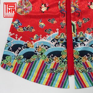 Bộ áo Nhật Bình nữ – đỏ đậm, chất liệu gấm thêu hoa văn phượng ổ 4 ao Nhat Binh nu – do dam chat lieu gam theu hoa van phuong o 5