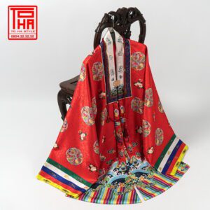 Bộ áo Nhật Bình nữ – đỏ đậm, chất liệu gấm thêu hoa văn phượng ổ 2 ao Nhat Binh nu – do dam chat lieu gam theu hoa van phuong o 7