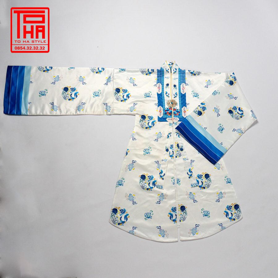 áo Nhật Bình nữ – trắng, vải tafta in họa tiết ngư quần hội (4) ao Nhat Binh nu – trang vai tafta in hoa tiet ngu quan hoi 4