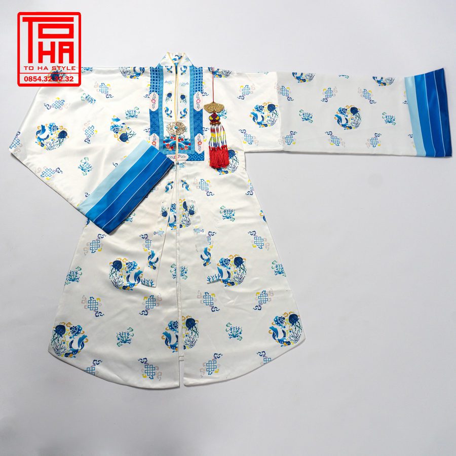 áo Nhật Bình nữ – trắng, vải tafta in họa tiết ngư quần hội (5) ao Nhat Binh nu – trang vai tafta in hoa tiet ngu quan hoi 5