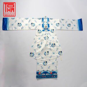 Bộ áo Nhật Bình nữ – trắng, vải tafta in họa tiết ngư quần hội 4 ao Nhat Binh nu – trang vai tafta in hoa tiet ngu quan hoi 6