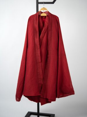 Bộ áo Đối Khâm đỏ son - áo Giao Lĩnh đỏ son - yếm đụp đỏ, chất liệu gấm