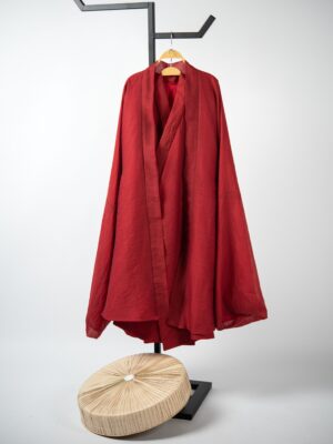 Bộ áo Đối Khâm đỏ son - áo Giao Lĩnh đỏ son - yếm đụp đỏ, chất liệu gấm