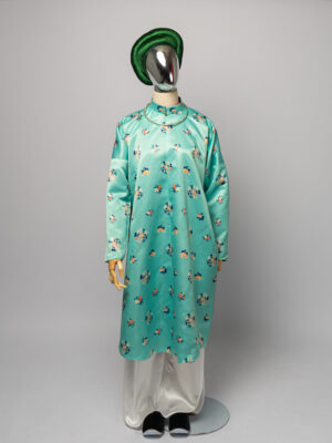 Bộ áo Ngũ Thân - Xanh ngọc, chất vải tafta in hình họa tiết hoa lá cách điệu