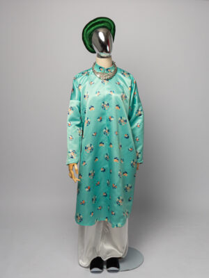 Bo ao Ngu Than Xanh ngoc chat vai tafta in hinh hoa tiet hoa la cach dieu 2