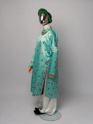 Bộ áo Ngũ Thân - Xanh ngọc, chất vải tafta in hình họa tiết hoa lá cách điệu