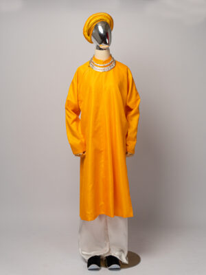 Bộ áo Ngũ Thân nam - vàng, chất liệu gấm thêu chìm hoa văn rồng chầu