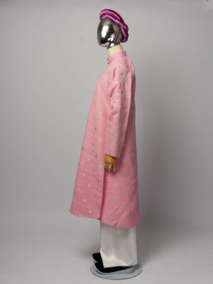 Bộ áo Ngũ Thân nữ - hồng phấn, chất liệu gấm họa tiết hoa văn cát tường