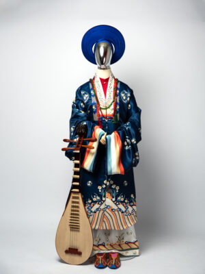 Bo ao Nhat Binh nu Xanh Navy vai tafta in hoa tiet hoa cuc cach dieu 3 Copy