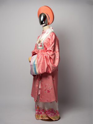 Bộ áo Nhật Bình nữ - hồng đào, vải tafta in họa tiết hoa đào