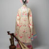 Bộ áo Nhật Bình nữ - vàng kem, vải tafta in họa tiết hoa đào và bướm xuân