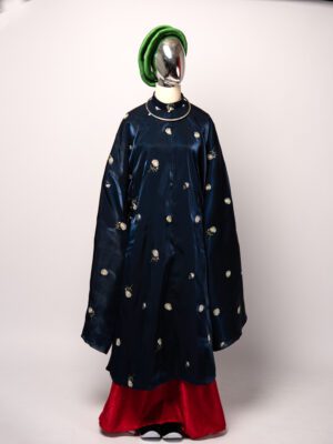 Bo ao Tac Nu Xanh Dam chat lieu gam theu hoa tiet hoa cuc trang 3