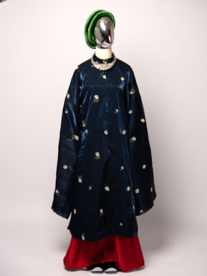 Bo ao Tac Nu Xanh Dam chat lieu gam theu hoa tiet hoa cuc trang 4