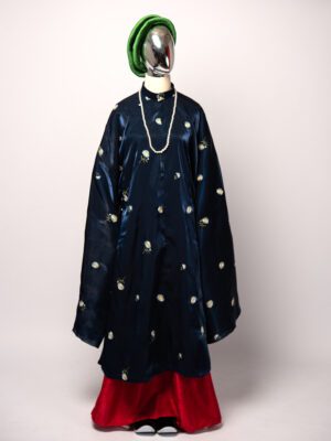 Bộ áo Tấc Nữ - Xanh Đậm, chất liệu gấm thêu họa tiết hoa cúc trắng