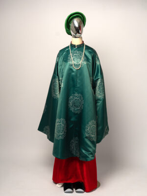 Bo ao Tac xanh luc bao vai tafta in hoa tiet chu Tho 2 1