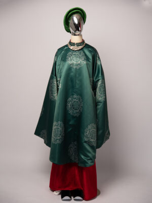 Bo ao Tac xanh luc bao vai tafta in hoa tiet chu Tho 3 1