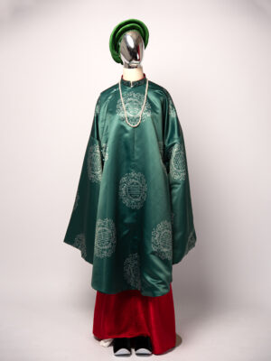 Bo ao Tac xanh luc bao vai tafta in hoa tiet chu Tho 4 1