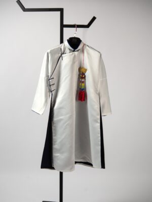 Bộ áo ngũ thân nam - trắng, chất liệu gấm truyền thống