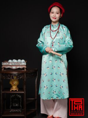 Cho thue ao Ngu Than Xanh ngoc chat vai tafta in hinh hoa tiet hoa la cach dieu 4