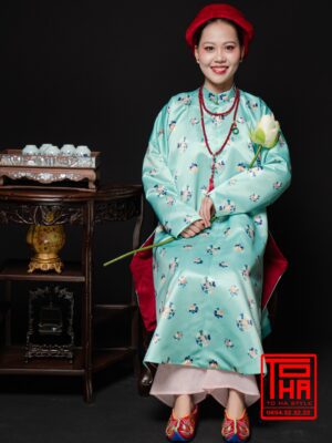 Cho thue ao Ngu Than Xanh ngoc chat vai tafta in hinh hoa tiet hoa la cach dieu 7