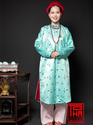 Cho thue ao Ngu Than Xanh ngoc chat vai tafta in hinh hoa tiet hoa la cach dieu 8