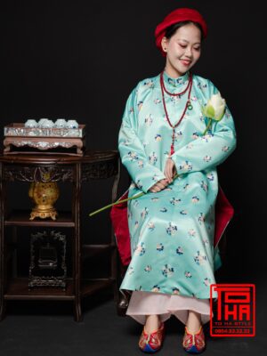 Cho thue ao Ngu Than Xanh ngoc chat vai tafta in hinh hoa tiet hoa la cach dieu 9