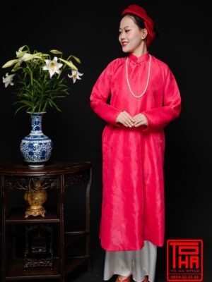 Cho thue ao Ngu Than hong canh sen chat lieu gam hoa tiet hoa mau don det chim 5