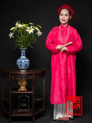 Cho thue ao Ngu Than hong canh sen chat lieu gam hoa tiet hoa mau don det chim 6