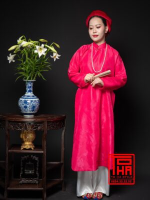 Cho thue ao Ngu Than hong canh sen chat lieu gam hoa tiet hoa mau don det chim 7