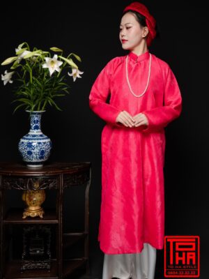 Cho thue ao Ngu Than hong canh sen chat lieu gam hoa tiet hoa mau don det chim 9