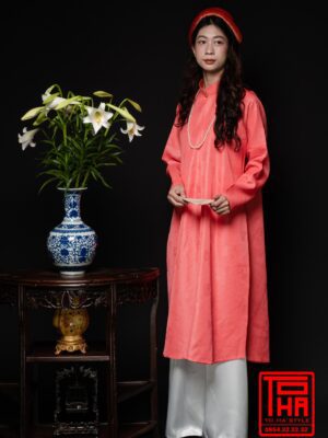 Cho thue ao Ngu Than hong dao chat lieu gam hoa tiet hoa nhi det chim 8