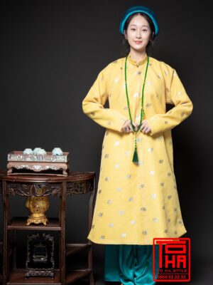 Cho thue ao Ngu Than nu vang kem chat lieu vai tafta in hoa tiet hoa kim tuyen 10