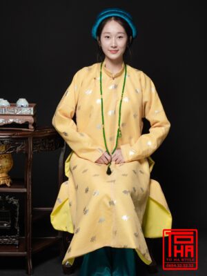 Cho thue ao Ngu Than nu vang kem chat lieu vai tafta in hoa tiet hoa kim tuyen 6