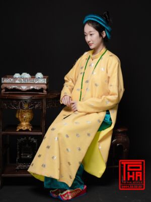 Cho thue ao Ngu Than nu vang kem chat lieu vai tafta in hoa tiet hoa kim tuyen 7