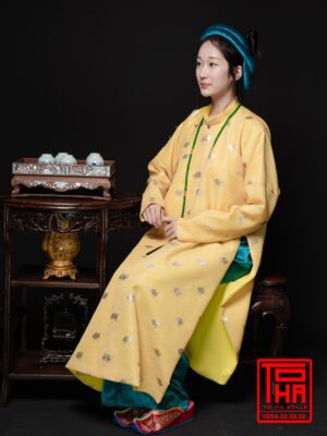 Cho thue ao Ngu Than nu vang kem chat lieu vai tafta in hoa tiet hoa kim tuyen 8