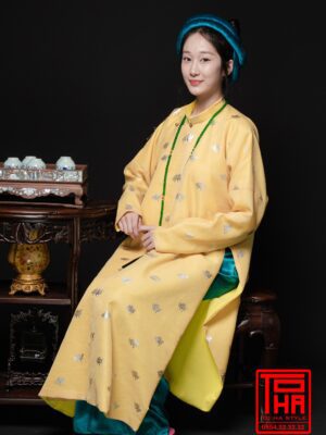 Cho thue ao Ngu Than nu vang kem chat lieu vai tafta in hoa tiet hoa kim tuyen 9