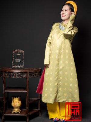Cho thue ao Ngu Than nu vang nhat chat lieu gam theu hoa van cat tuong 3