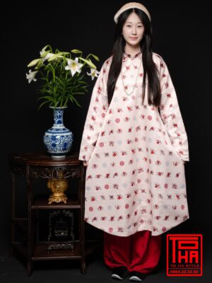 Cho thue ao Ngu Than trang kem chat lieu vai tafta in hoa tiet linh van va trien do 3