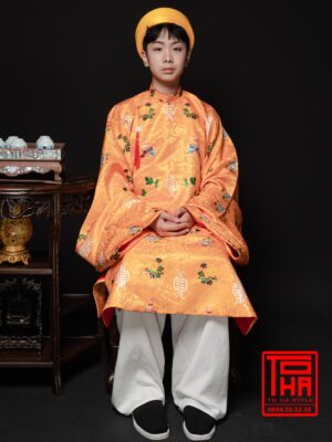 Cho thue ao Tac nam vang cam chat lieu gam in chim hoa van cat tuong 2