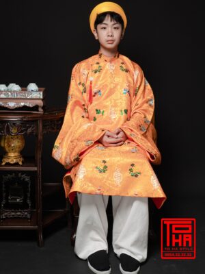 Cho thue ao Tac nam vang cam chat lieu gam in chim hoa van cat tuong 3