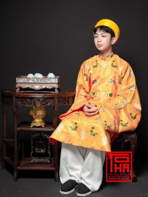 Cho thue ao Tac nam vang cam chat lieu gam in chim hoa van cat tuong 5