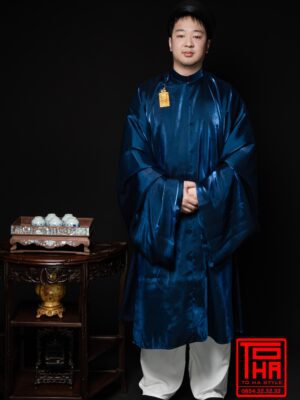 Cho thuê áo Tấc - xanh lam đậm, chất liệu gấm