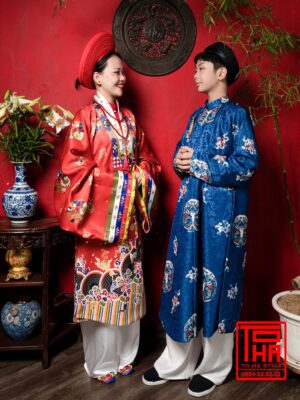 Cho thue bo ao Ngu Than nam xanh lam dam chat lieu gam det chim hoa van ky lan van tho 2