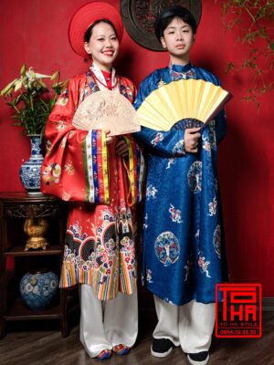 Cho thue bo ao Ngu Than nam xanh lam dam chat lieu gam det chim hoa van ky lan van tho 3