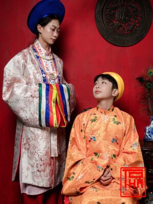 Cho thuê bộ áo Nhật Bình - hồng phấn, chất liệu gấm thêu hoa