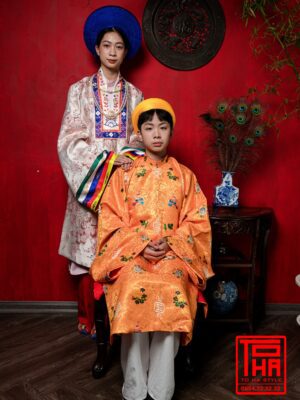 Cho thuê bộ áo Nhật Bình - hồng phấn, chất liệu gấm thêu hoa